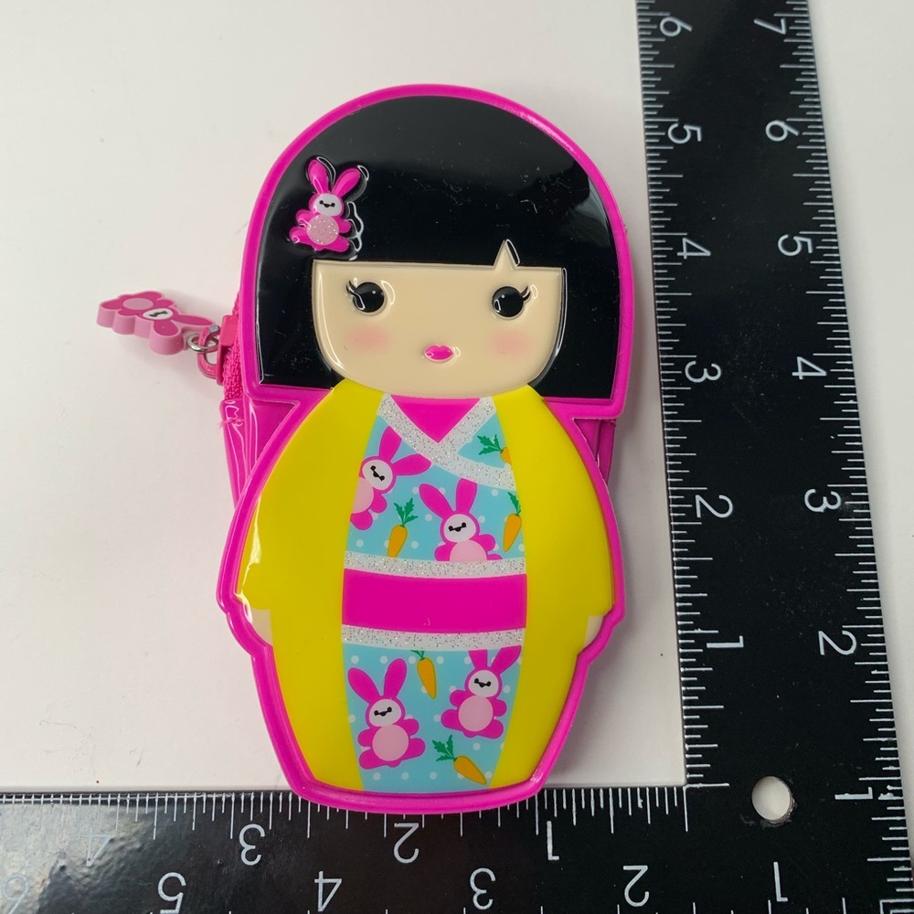 Kimmi Junior Kokeshi Doll Zip Coin Pouch Pink Kawaii Cute Japanese Girl Kids - Picture 6 of 6